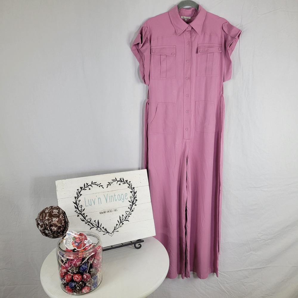 The Clothing Company Mauve Pink Utility Jumpsuit Wide Leg Tencel LJM4758 Size M